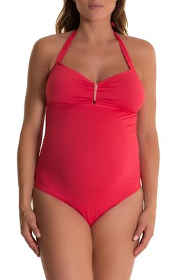 Pez D'Or Solid One-Piece Maternity Swimsuit in Coral