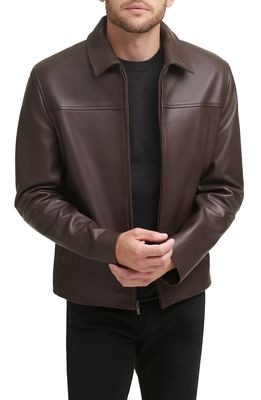 Cole Haan Smooth Lamb Leather Collared Jacket in Java