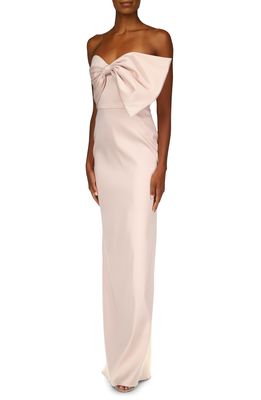Badgley Mischka Collection Bow Strapless Mikado Column Gown in Peony