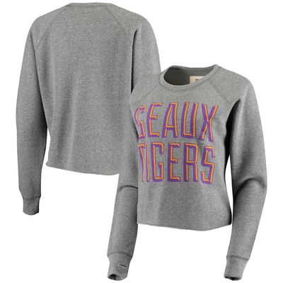 Women's Pressbox Heathered Gray LSU Tigers Sawyer Knobi Cropped Raglan Pullover Sweatshirt in Heather Gray