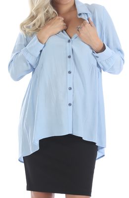 Angel Maternity Maternity/Nursing Button-Up Shirt in Blue
