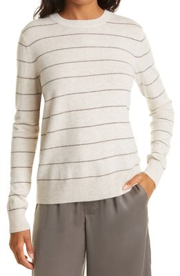 Vince Stripe Wool & Cashmere Sweater in Heather Cream/Heather Caribou