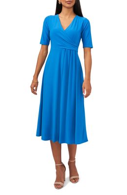 Chaus Surplice Faux Wrap Midi Dress in Jewel Blue
