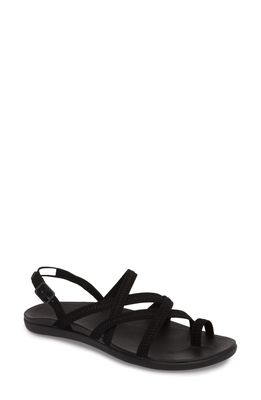 OluKai Kalapu Sandal in Black/Black Faux Leather
