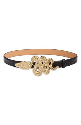 JUDITH LEIBER COUTURE Snake Buckle Leather Belt in Champagne Prosecco