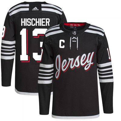 Men's adidas Nico Hischier Black New Jersey Devils 2021/22 Alternate Primegreen Authentic Pro Player Jersey