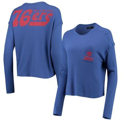 Women's Junk Food Royal Philadelphia 76ers Pocket Thermal Tri-Blend Long Sleeve T-Shirt