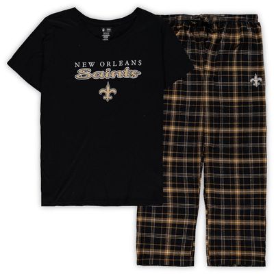 PROFILE Women's Black/Gold New Orleans Saints Plus Size Lodge Top & Pants Sleep Set
