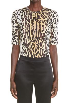 St. John Collection Margay Cat Print Jersey Top in Brown Multi
