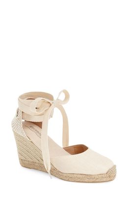 Soludos Wedge Lace-Up Espadrille Sandal in Blush Linen