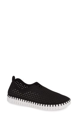 Ilse Jacobsen Tulip 139 Perforated Slip-On Sneaker in Black Fabric