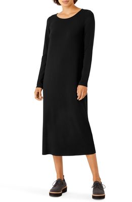Eileen Fisher Jewel Neck Long Sleeve Jersey Shift Dress in Black