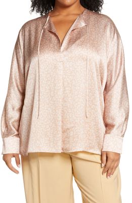 Vince Feathered Petal Tie Neck Silk Blouse in Yarrow