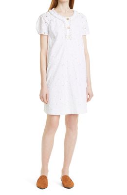 Dyvna Floral Cutwork Tunic Dress in White Flowers