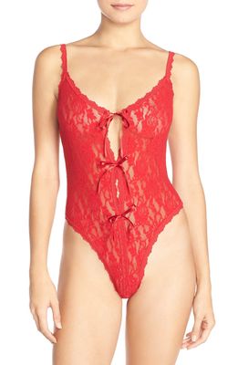 Hanky Panky Signature Lace Open Gusset Thong Teddy in Red