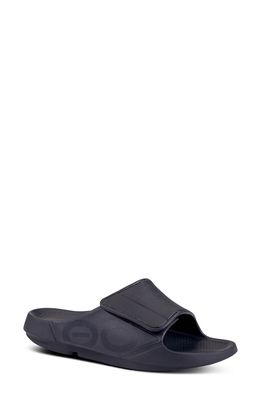 Oofos OOahh Sport Flex Slide Sandal in Black/Matte Black