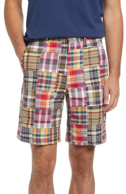 Berle Patchwork Madras Flat Front Shorts in Yellow