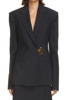Givenchy Cutout Back Lock Wool Blend Blazer in Black/Golden