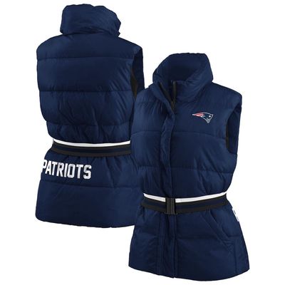 Women's WEAR by Erin Andrews Navy New England Patriots Full-Zip Puffer Vest with Belt