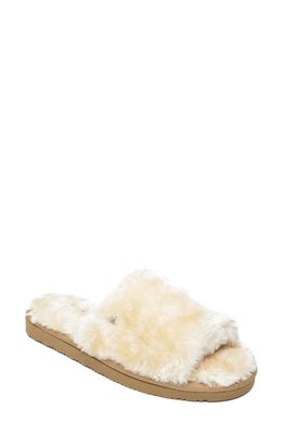 Minnetonka Faux Fur Slide Slipper in Cream