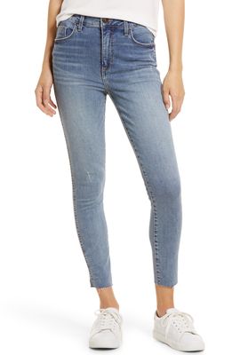 Whetherly Cooper High Waist Raw Hem Crop Skinny Jeans in Med Napels