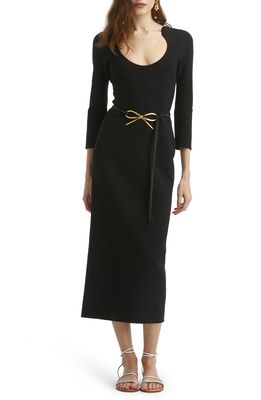 Oscar de la Renta Scoop Neck Virgin Wool Blend Dress in Black