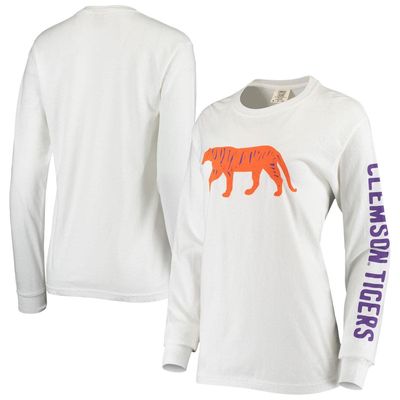 SUMMIT SPORTSWEAR Women's White Clemson Tigers Drawn Logo Oversized Long Sleeve T-Shirt