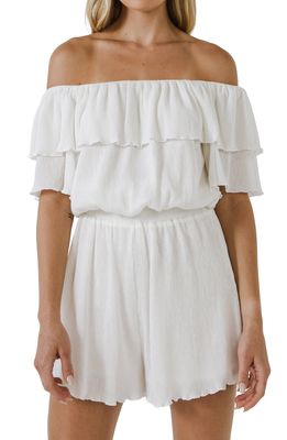 Free the Roses Off the Shoulder Romper in White