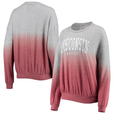 Women's Gameday Couture Red/Gray Wisconsin Badgers Slow Fade Hacci Ombre Pullover Sweatshirt