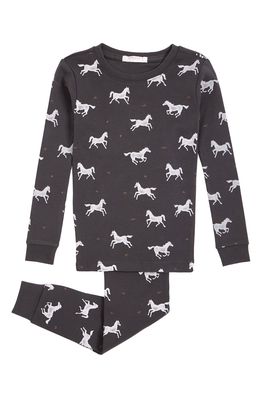 Petit Lem Horse Organic Cotton Blend Two-Piece Pajama Set in Dark Grey