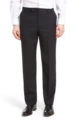 Berle Lightweight Plain Weave Flat Front Classic Fit Trousers in Charcoal