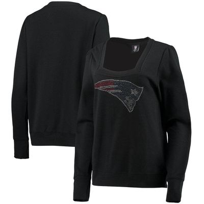 Women's Cuce Black New England Patriots Winners Square Neck Pullover Sweatshirt