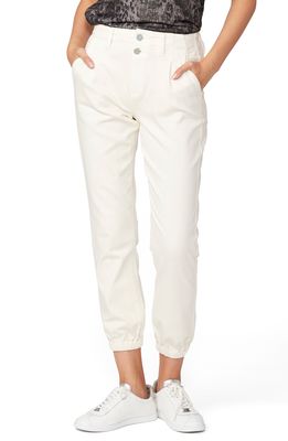 PAIGE Pleated Mayslie Double Button Skinny Jeans in Quartz Sand