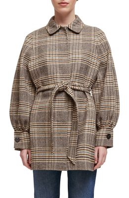 maje Galicome Belted Plaid Jacket in Light Grey
