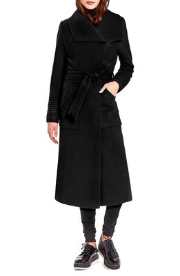 SENTALER Wide Collar Belted Alpaca & Wool Wrap Coat in Black