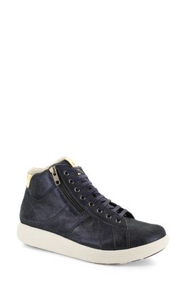 STRIVE Chatsworth II Leather Hi-Top Sneaker with Faux Fur Trim in Navy Sparkle