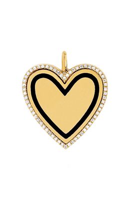 EF Collection Diamond Heart Pendant Charm in Yellow Gold/Black