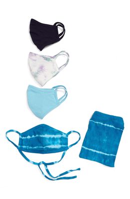Nordstrom Assorted 4-Pack Adult Face Masks in Blue Tie Dye Combo