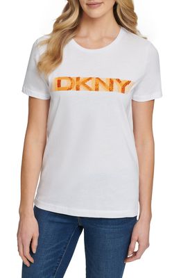 DKNY SPORTSWEAR Embellished Logo Graphic Tee in White Sunset