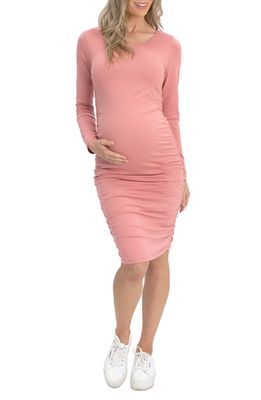 Angel Maternity Long Sleeve Body-Con Dress in Rose Pink