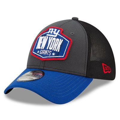 Men's New Era Graphite/Royal New York Giants 2021 NFL Draft Trucker 39THIRTY Flex Hat