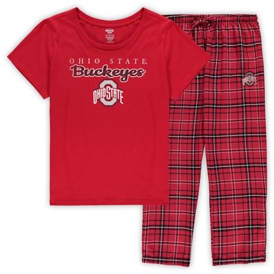 PROFILE Women's Scarlet/Black Ohio State Buckeyes Plus Size Lodge T-Shirt and Pants Sleep Set