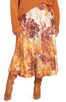 Lafayette 148 New York Sumner Autumn Haze Silk & Wool Twill Midi Skirt in Ember Orange Multi