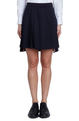 Thom Browne Drop Back Pleated Cotton Miniskirt in Navy