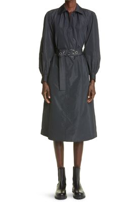 Lafayette 148 New York Porter Long Sleeve Belted KindMade Taffeta Midi Dress in Black