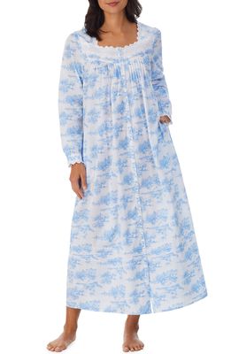 Eileen West Toile Print Cotton Ballet Nightgown in Wht Blue