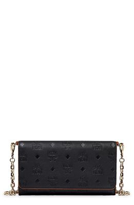 MCM Visetos Leather Wallet on a Chain in Black