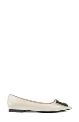 Roger Vivier Gommettine Buckle Pointed Toe Flat in White