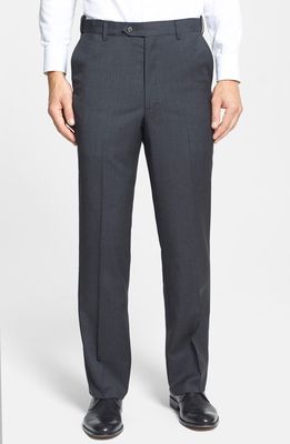 Berle Self Sizer Waist Flat Front Lightweight Plain Weave Classic Fit Trousers in Charcoal