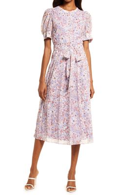 Chelsea28 Floral Puff Sleeve Midi Dress in Purple-Pink Pretty Floral